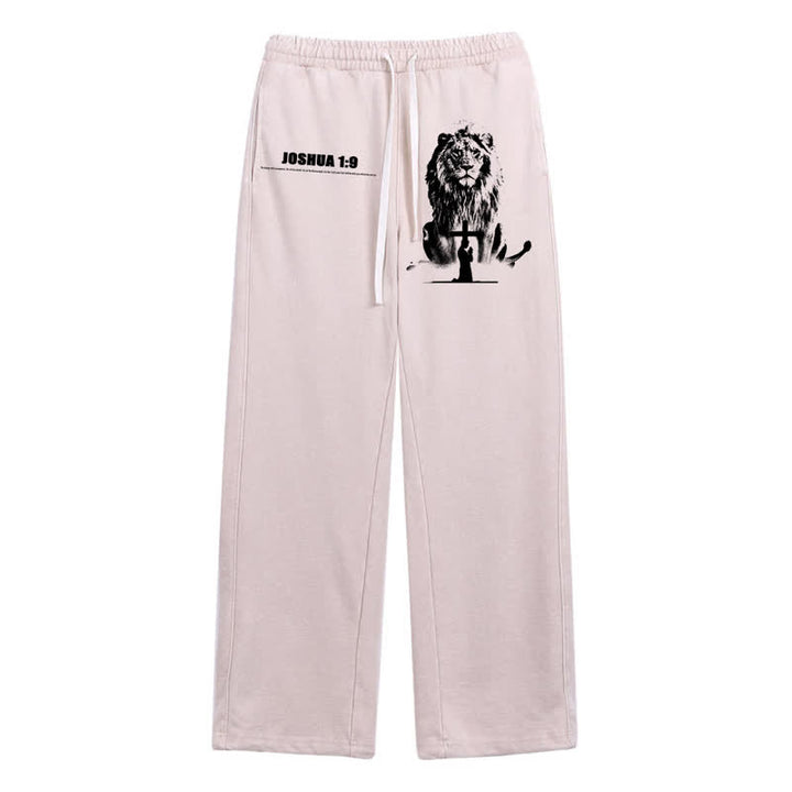 Christianartworkshop Pantaloni della tuta lavati, vestibilità comoda, con scritta "Joshua 1:9 Lion Courage". - Albicocca - 2XL - image 0