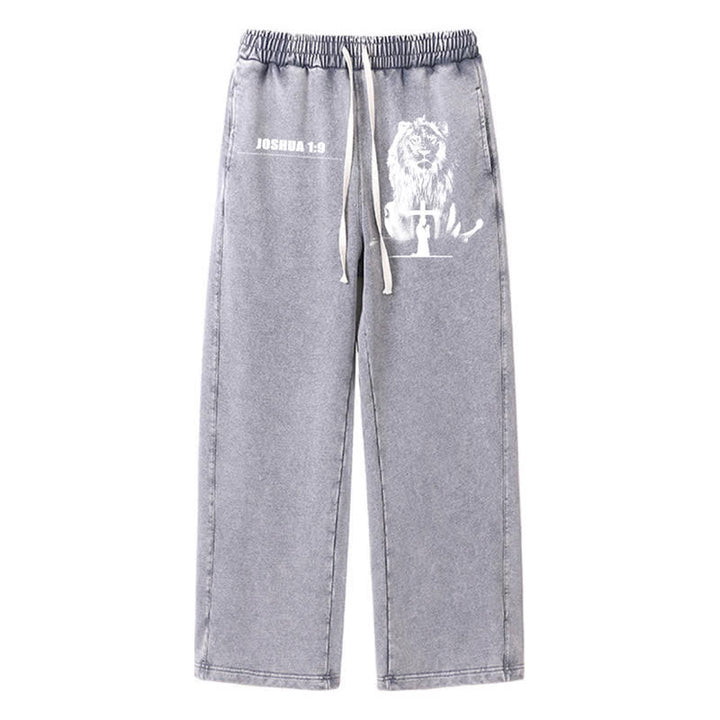 Christianartworkshop Pantaloni della tuta lavati, vestibilità comoda, con scritta "Joshua 1:9 Lion Courage". - Grigio - 2XL - image 18
