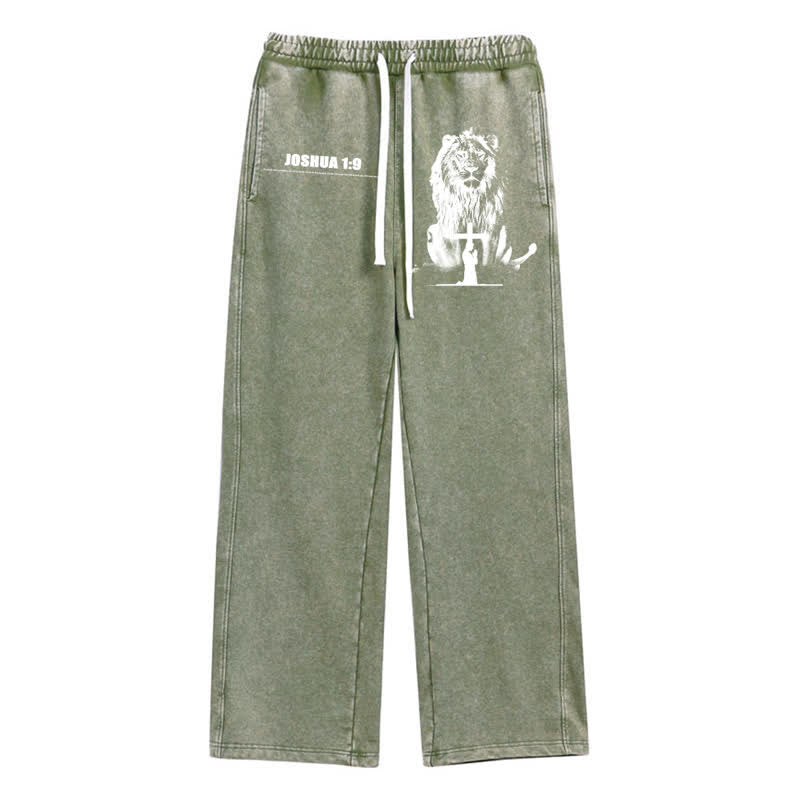 Christianartworkshop Pantaloni della tuta lavati, vestibilità comoda, con scritta "Joshua 1:9 Lion Courage". - Verde militare - 2XL - image 26