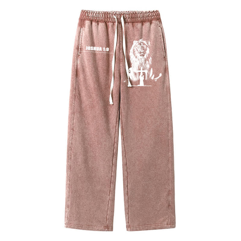Christianartworkshop Pantaloni della tuta lavati, vestibilità comoda, con scritta "Joshua 1:9 Lion Courage". - Marrone - 2XL - image 42