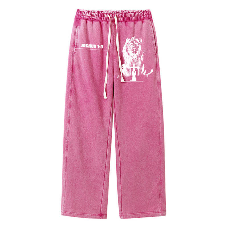 Christianartworkshop Pantaloni della tuta lavati, vestibilità comoda, con scritta "Joshua 1:9 Lion Courage". - Rosa - 2XL - image 34