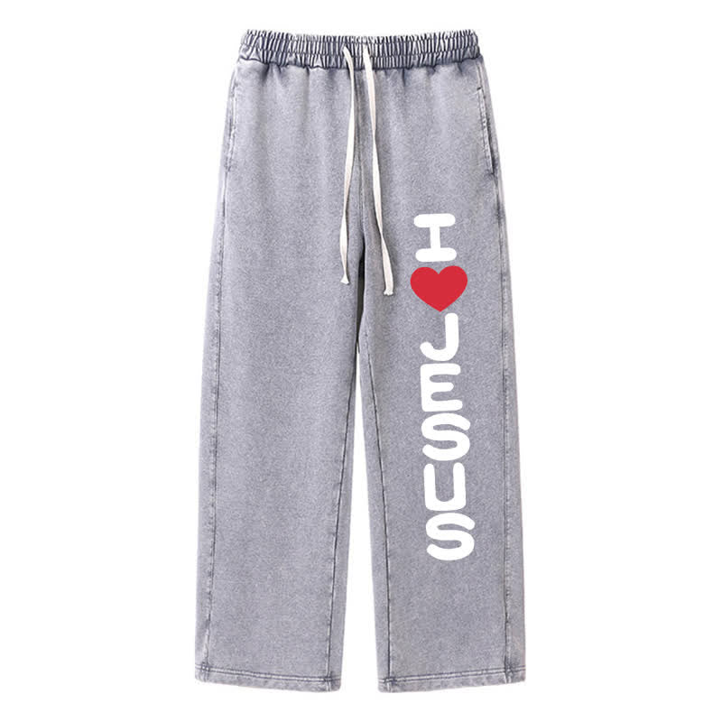 Christianartworkshop Pantaloni della tuta vintage grigio lavato con stampa laterale "I Love Jesus" - Grigio - 2XL - image 0
