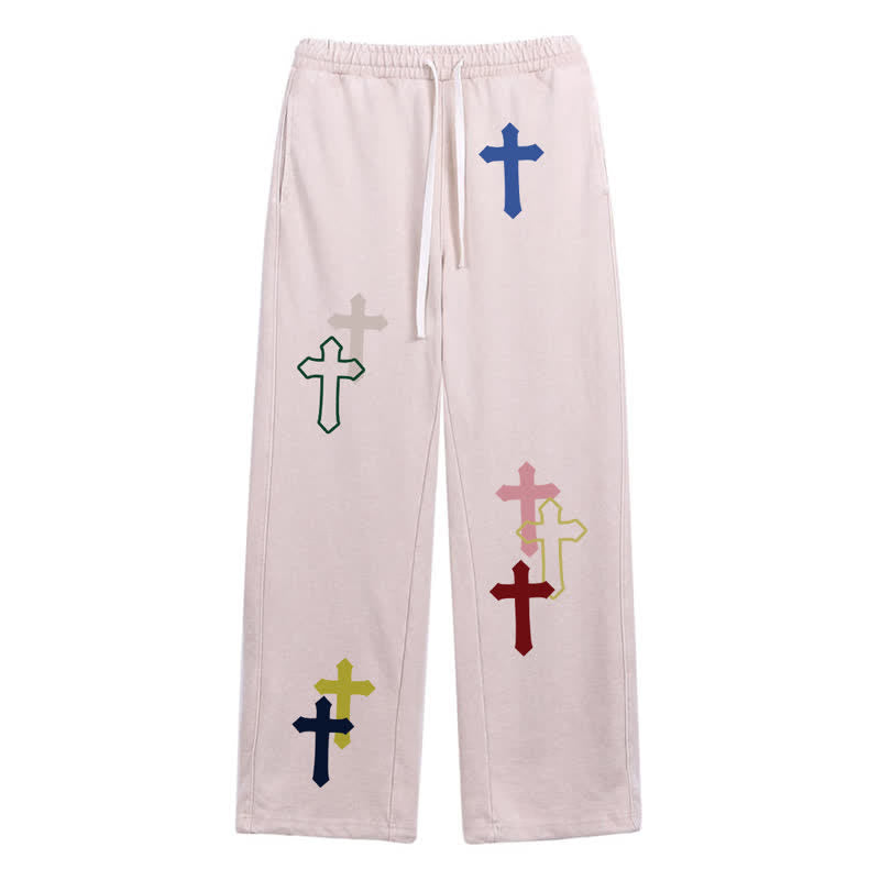 Christianartworkshop Pantaloni della tuta Cross Streetwear multicolore, vestibilità comoda, effetto lavato - Albicocca - 2XL - image 0
