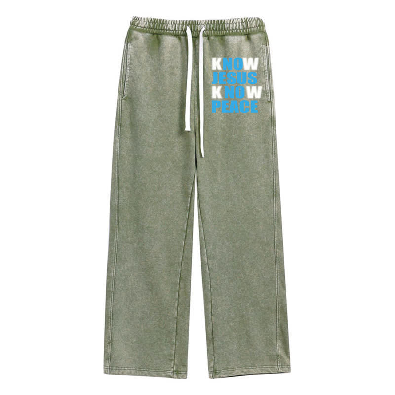Christianartworkshop Pantaloni della tuta color oliva "Conosci Gesù, conosci la pace" - Verde militare - 2XL - image 0