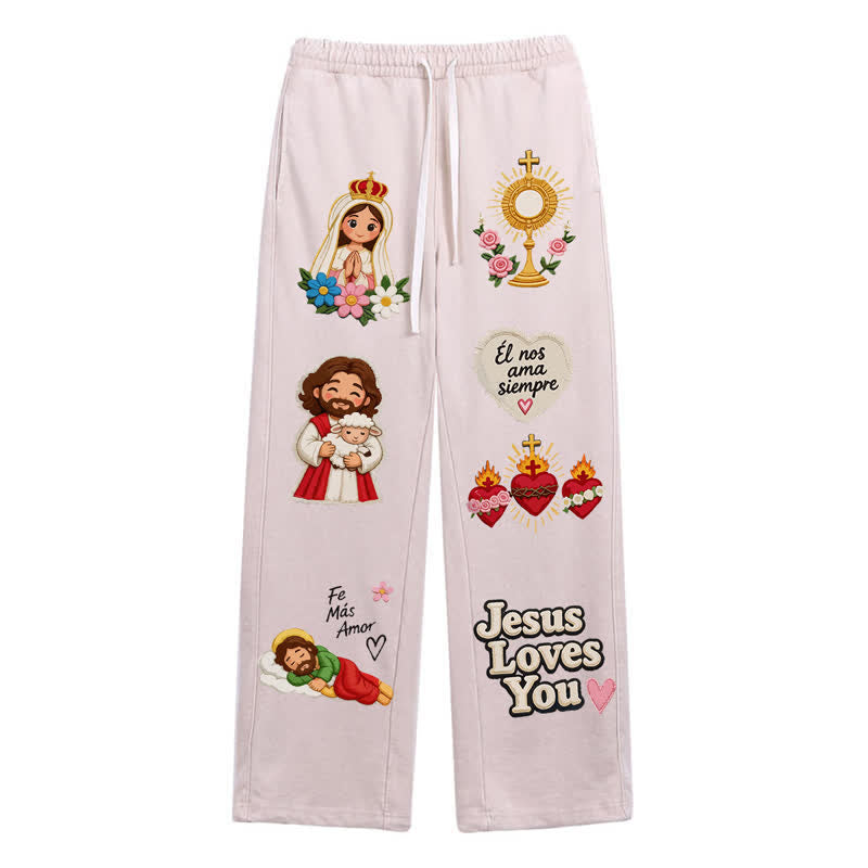 Christianartworkshop Pantaloni della tuta rosa con stampa "Jesus Loves You" e scritta "Faith Art". - Albicocca - 2XL - image 42