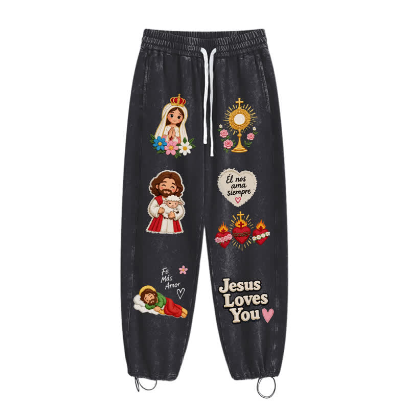 Christianartworkshop Pantaloni della tuta rosa con stampa "Jesus Loves You" e scritta "Faith Art". - image 10