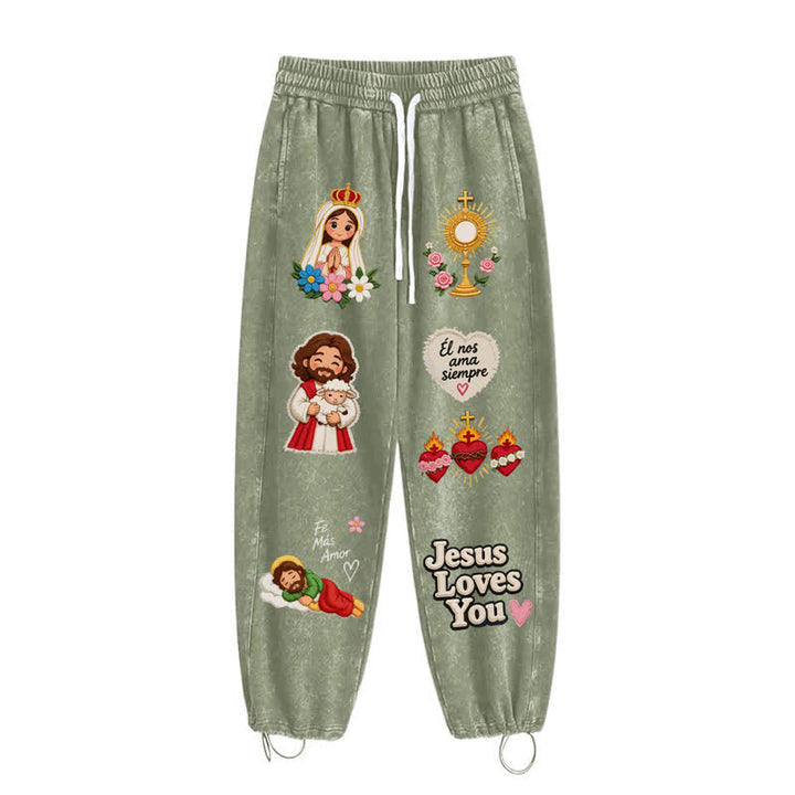 Christianartworkshop Pantaloni della tuta rosa con stampa "Jesus Loves You" e scritta "Faith Art". - image 20
