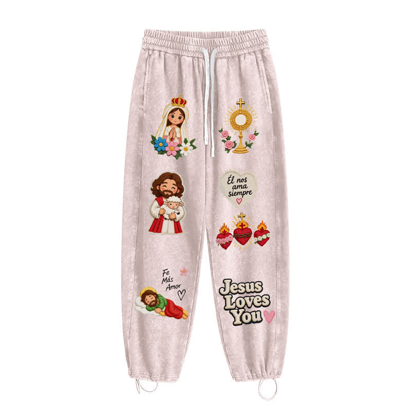Christianartworkshop Pantaloni della tuta rosa con stampa "Jesus Loves You" e scritta "Faith Art". - image 44