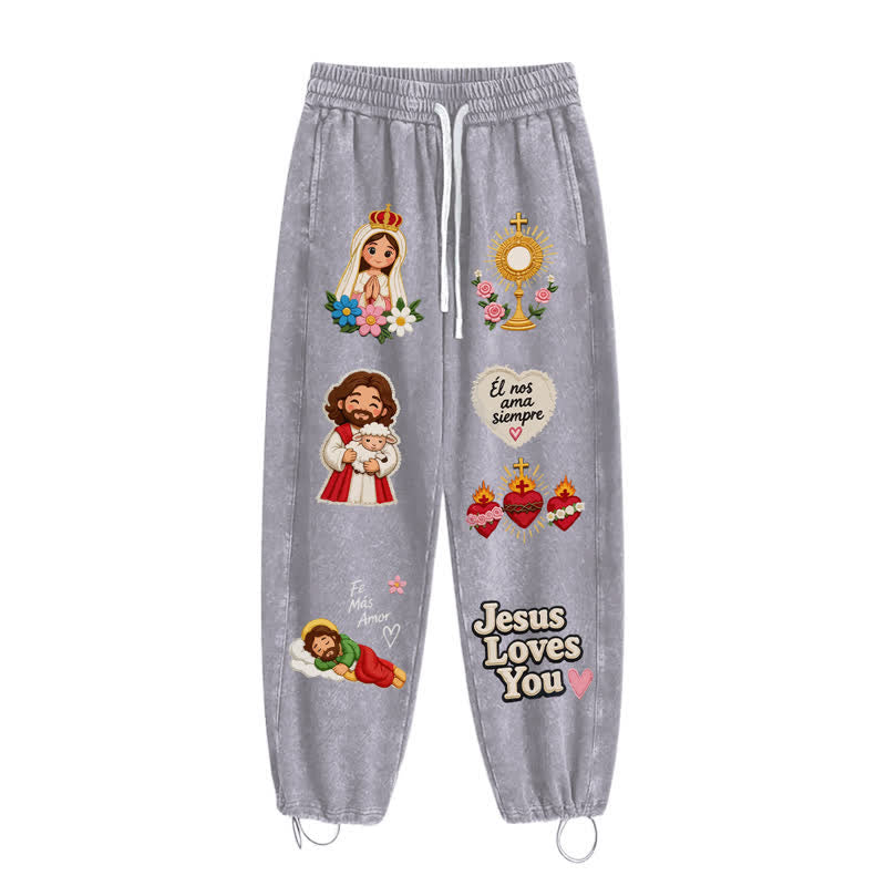 Christianartworkshop Pantaloni della tuta rosa con stampa "Jesus Loves You" e scritta "Faith Art". - image 28