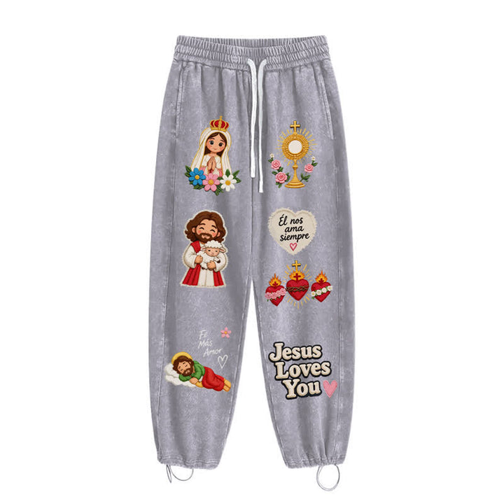 Christianartworkshop Pantaloni della tuta rosa con stampa "Jesus Loves You" e scritta "Faith Art". - image 28