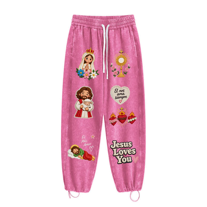 Christianartworkshop Pantaloni della tuta rosa con stampa "Jesus Loves You" e scritta "Faith Art". - image 36