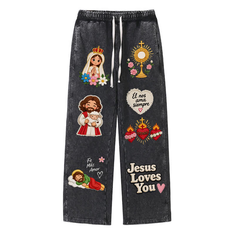 Christianartworkshop Pantaloni della tuta rosa con stampa "Jesus Loves You" e scritta "Faith Art". - Nero - 2XL - image 8