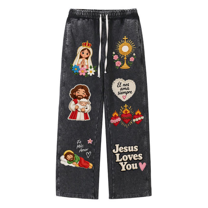 Christianartworkshop Pantaloni della tuta rosa con stampa "Jesus Loves You" e scritta "Faith Art". - Nero - 2XL - image 8