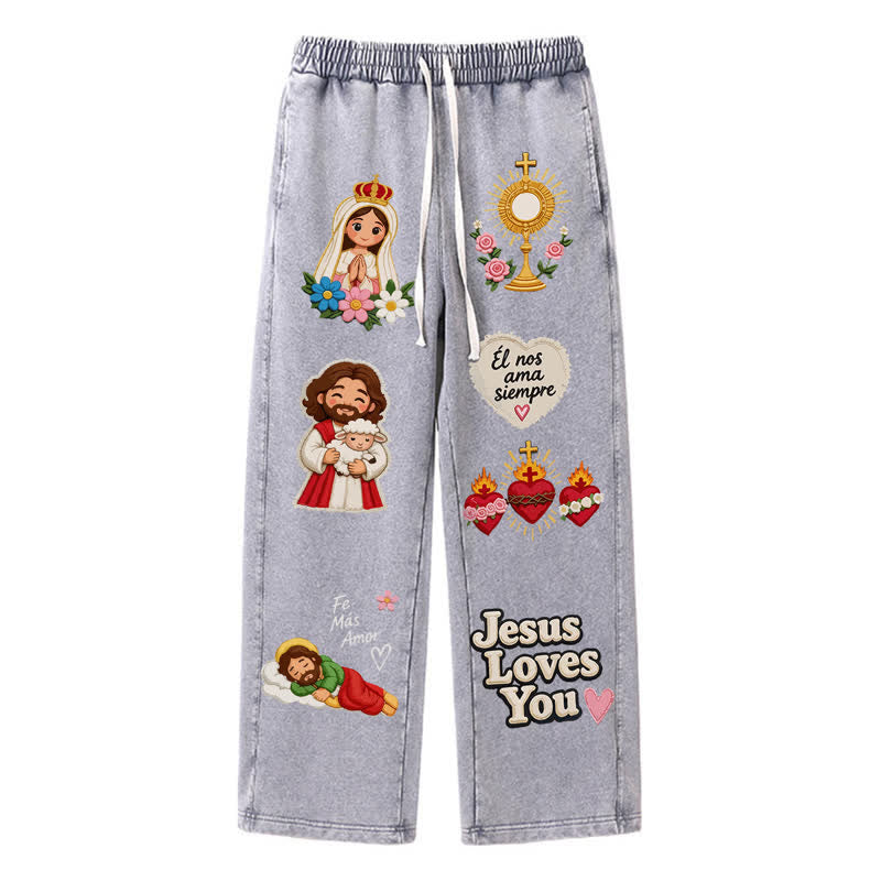 Christianartworkshop Pantaloni della tuta rosa con stampa "Jesus Loves You" e scritta "Faith Art". - Grigio - 2XL - image 26