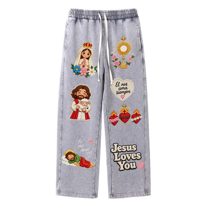 Christianartworkshop Pantaloni della tuta rosa con stampa "Jesus Loves You" e scritta "Faith Art". - Grigio - 2XL - image 26