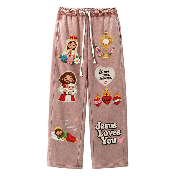 Christianartworkshop Pantaloni della tuta rosa con stampa "Jesus Loves You" e scritta "Faith Art". - Marrone - 2XL - image 0