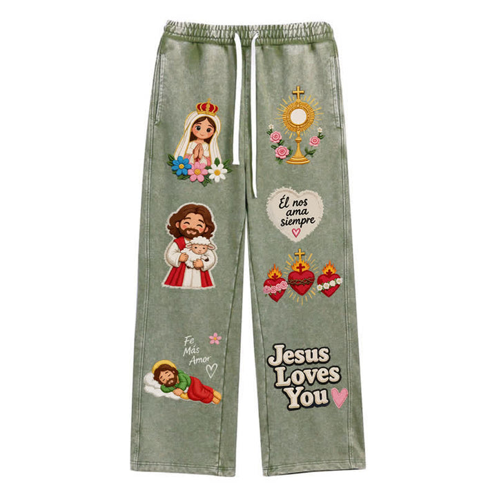 Christianartworkshop Pantaloni della tuta rosa con stampa "Jesus Loves You" e scritta "Faith Art". - Verde militare - 2XL - image 18