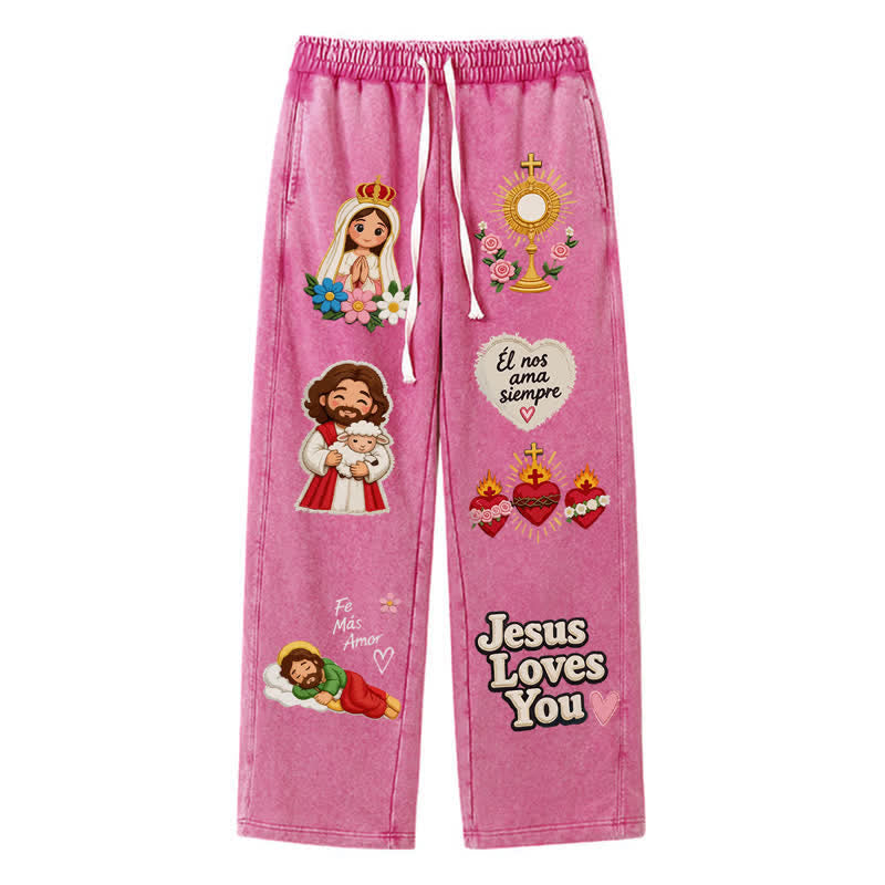 Christianartworkshop Pantaloni della tuta rosa con stampa "Jesus Loves You" e scritta "Faith Art". - Rosa - 2XL - image 34