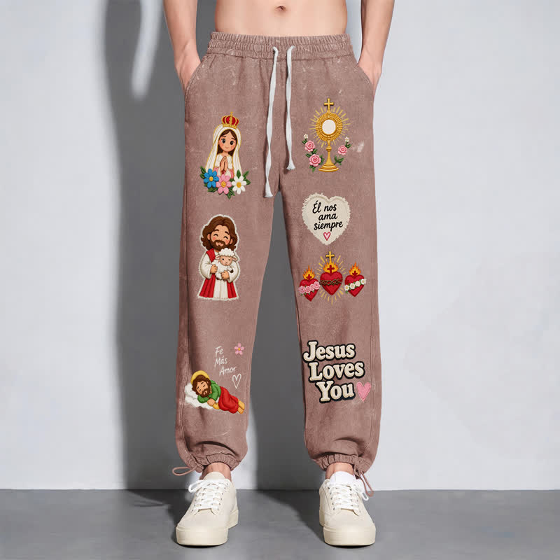 Christianartworkshop Pantaloni della tuta rosa con stampa "Jesus Loves You" e scritta "Faith Art". - image 6