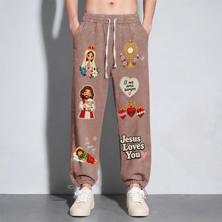 Christianartworkshop Pantaloni della tuta rosa con stampa "Jesus Loves You" e scritta "Faith Art". - image 6