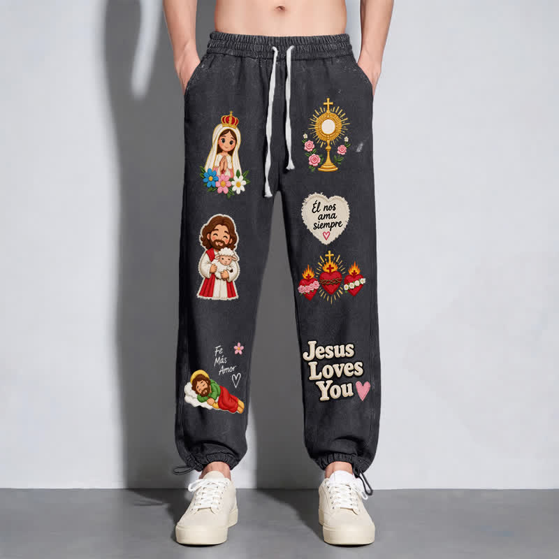 Christianartworkshop Pantaloni della tuta rosa con stampa "Jesus Loves You" e scritta "Faith Art". - image 14