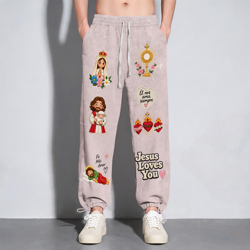 Christianartworkshop Pantaloni della tuta rosa con stampa "Jesus Loves You" e scritta "Faith Art". - image 48