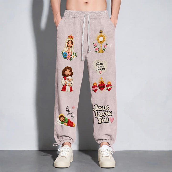 Christianartworkshop Pantaloni della tuta rosa con stampa "Jesus Loves You" e scritta "Faith Art". - image 48