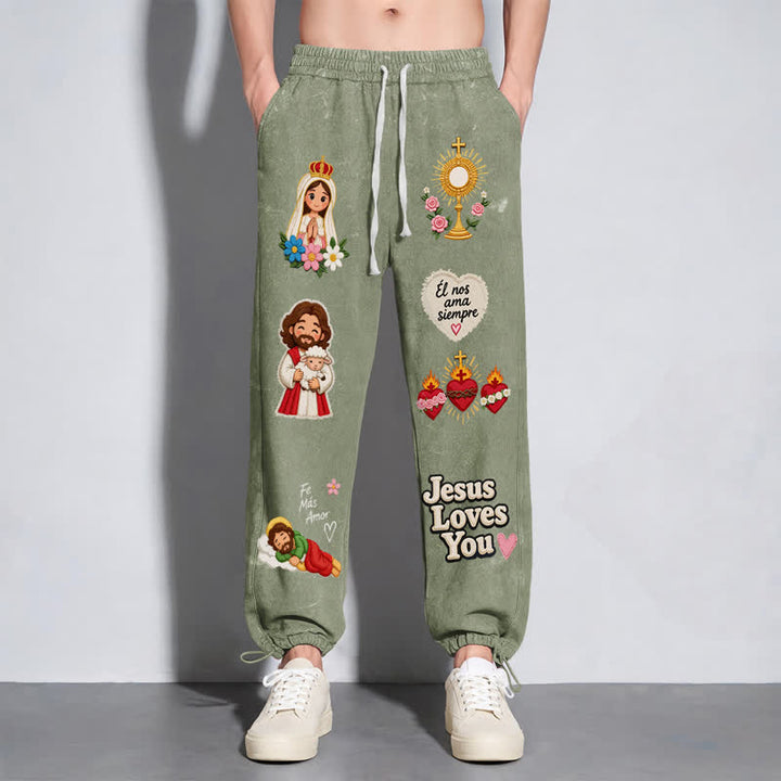 Christianartworkshop Pantaloni della tuta rosa con stampa "Jesus Loves You" e scritta "Faith Art". - image 24