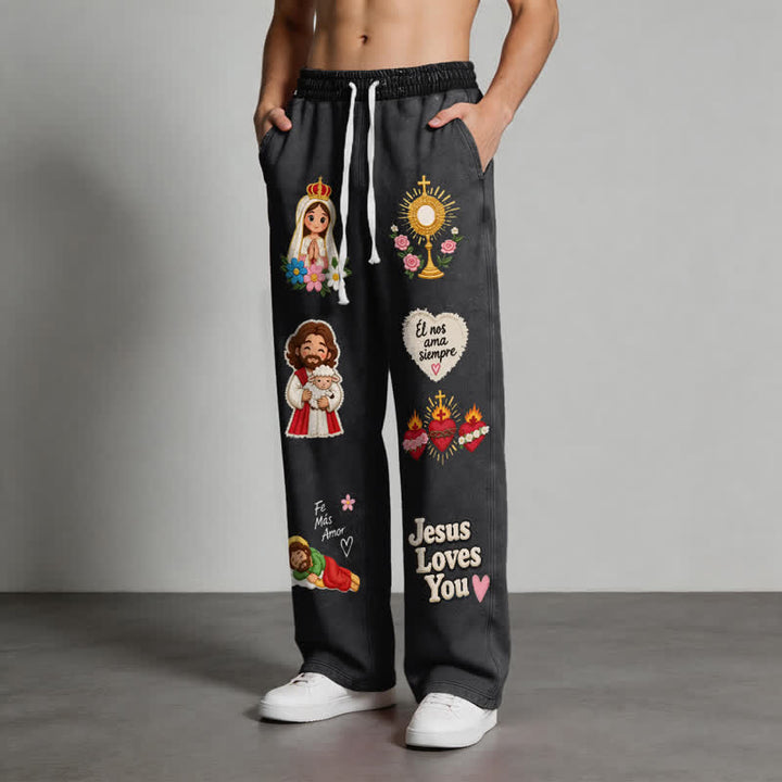 Christianartworkshop Pantaloni della tuta rosa con stampa "Jesus Loves You" e scritta "Faith Art". - image 12