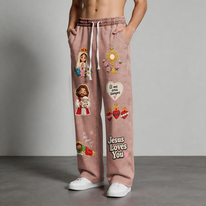 Christianartworkshop Pantaloni della tuta rosa con stampa "Jesus Loves You" e scritta "Faith Art". - image 4