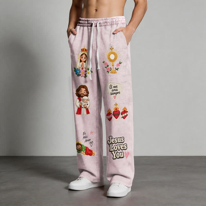 Christianartworkshop Pantaloni della tuta rosa con stampa "Jesus Loves You" e scritta "Faith Art". - image 46