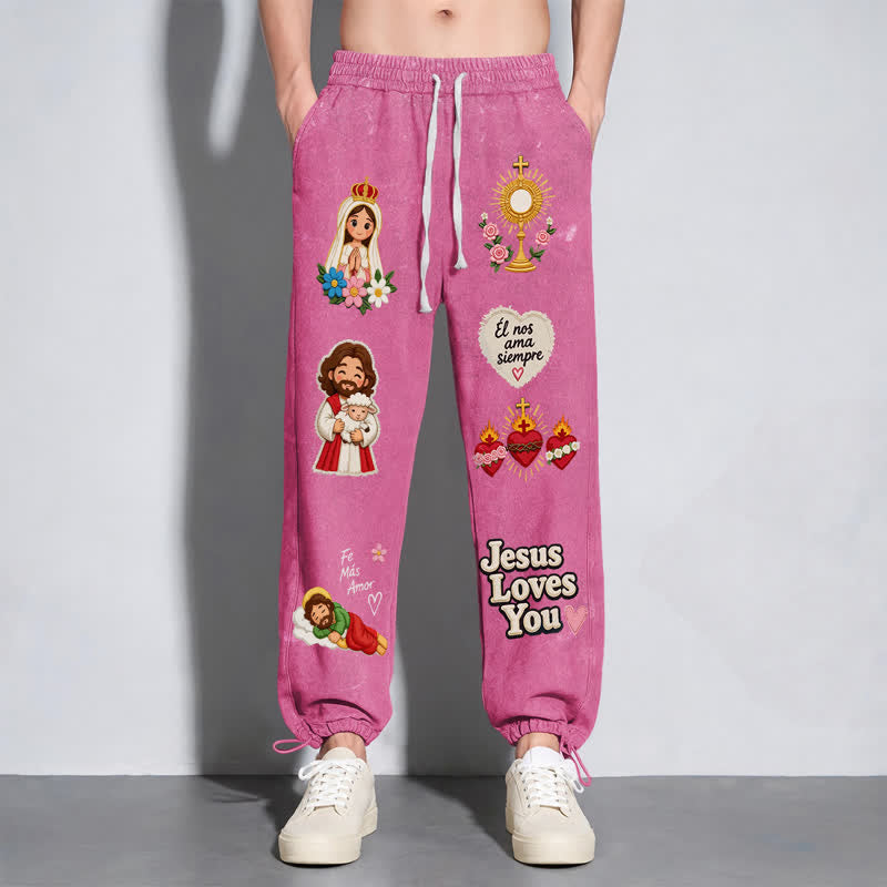 Christianartworkshop Pantaloni della tuta rosa con stampa "Jesus Loves You" e scritta "Faith Art". - image 40