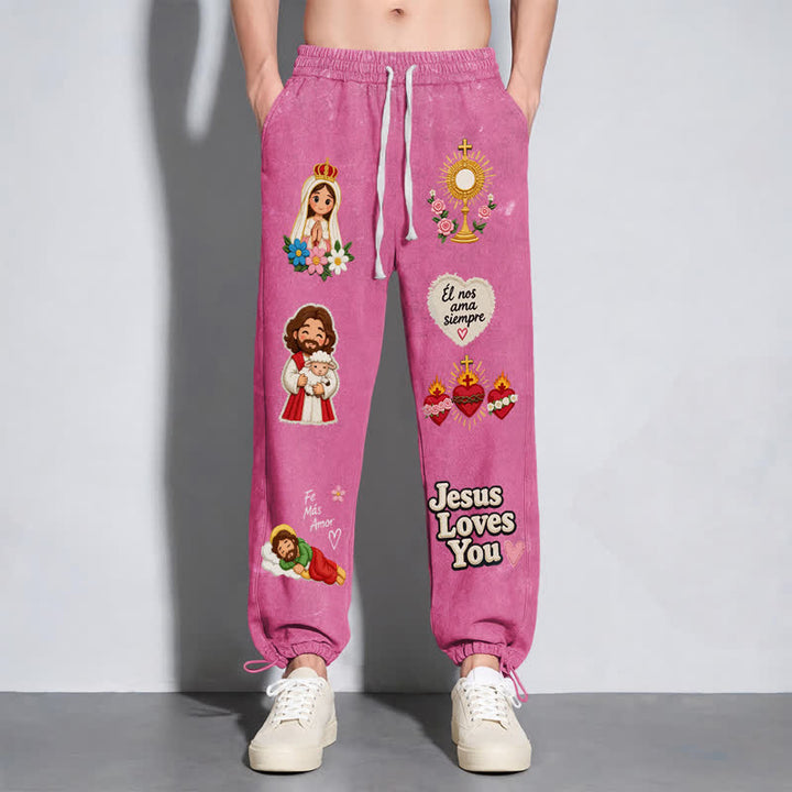 Christianartworkshop Pantaloni della tuta rosa con stampa "Jesus Loves You" e scritta "Faith Art". - image 40
