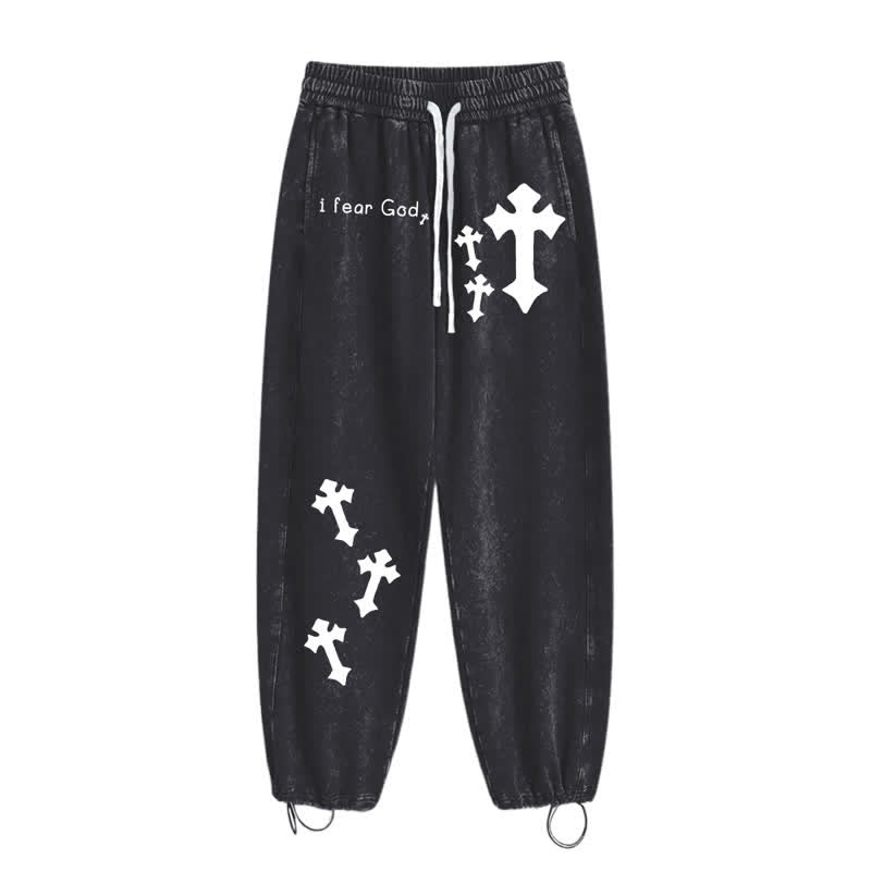 Christianartworkshop Pantaloni della tuta rosa slavati con stampa croce "I Fear God" - image 10
