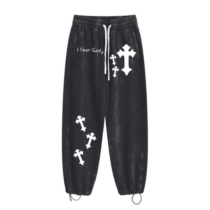 Christianartworkshop Pantaloni della tuta rosa slavati con stampa croce "I Fear God" - image 10