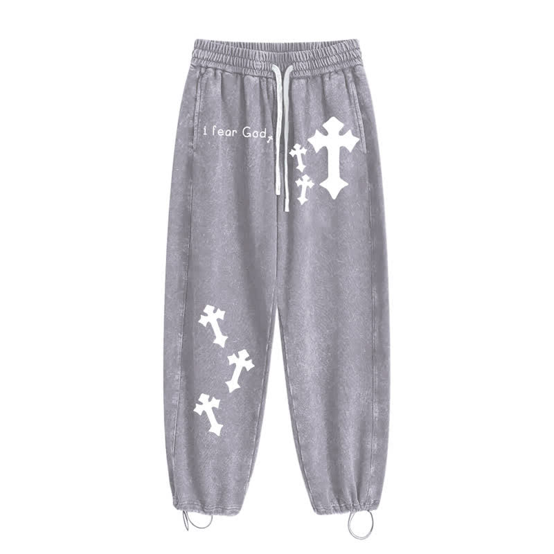 Christianartworkshop Pantaloni della tuta rosa slavati con stampa croce "I Fear God" - image 28