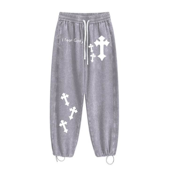 Christianartworkshop Pantaloni della tuta rosa slavati con stampa croce "I Fear God" - image 28