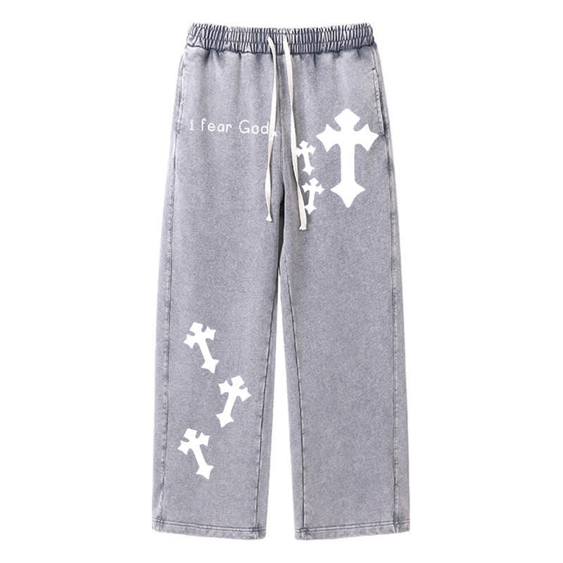 Christianartworkshop Pantaloni della tuta rosa slavati con stampa croce "I Fear God" - Grigio - 2XL - image 26
