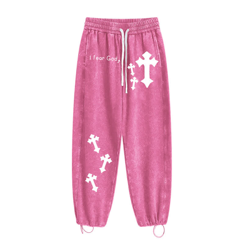 Christianartworkshop Pantaloni della tuta rosa slavati con stampa croce "I Fear God" - image 20