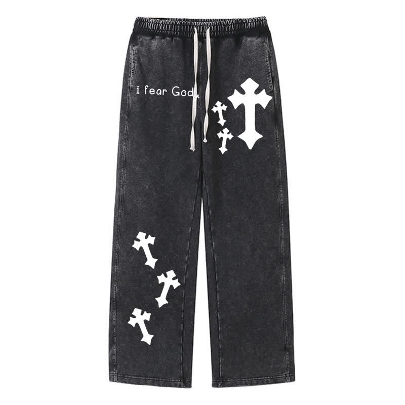 Christianartworkshop Pantaloni della tuta rosa slavati con stampa croce "I Fear God" - Nero - 2XL - image 8