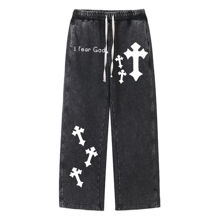 Christianartworkshop Pantaloni della tuta rosa slavati con stampa croce "I Fear God" - Nero - 2XL - image 8