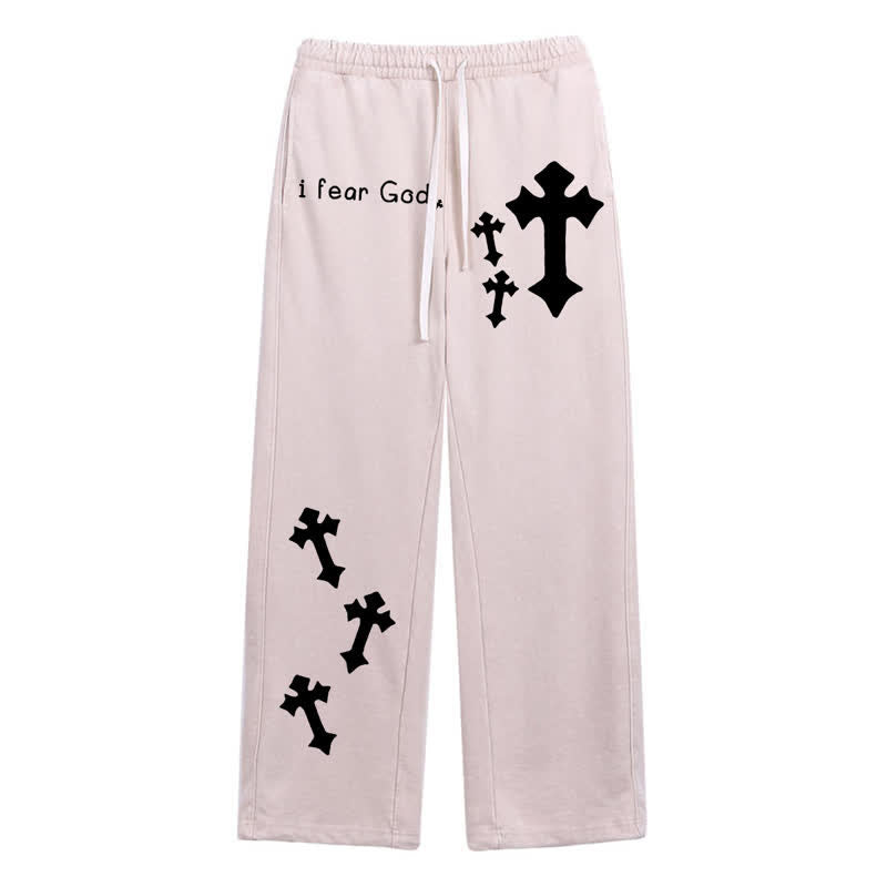 Christianartworkshop Pantaloni della tuta rosa slavati con stampa croce "I Fear God" - Albicocca - 2XL - image 0