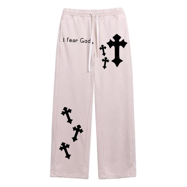 Christianartworkshop Pantaloni della tuta rosa slavati con stampa croce "I Fear God" - Albicocca - 2XL - image 0