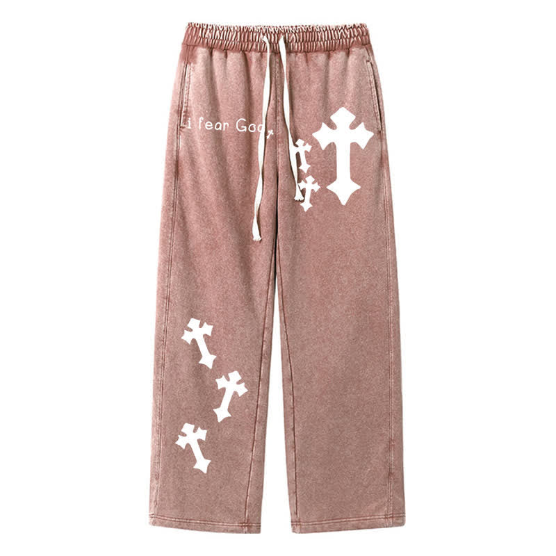 Christianartworkshop Pantaloni della tuta rosa slavati con stampa croce "I Fear God" - Marrone - 2XL - image 42