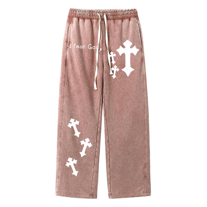 Christianartworkshop Pantaloni della tuta rosa slavati con stampa croce "I Fear God" - Marrone - 2XL - image 42