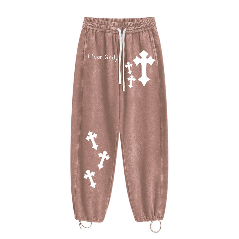 Christianartworkshop Pantaloni della tuta rosa slavati con stampa croce "I Fear God" - image 44