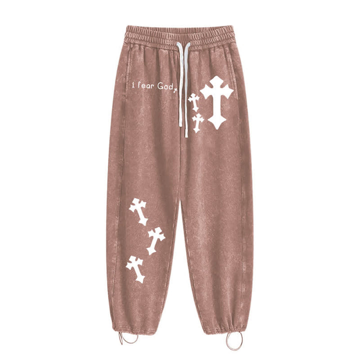 Christianartworkshop Pantaloni della tuta rosa slavati con stampa croce "I Fear God" - image 44