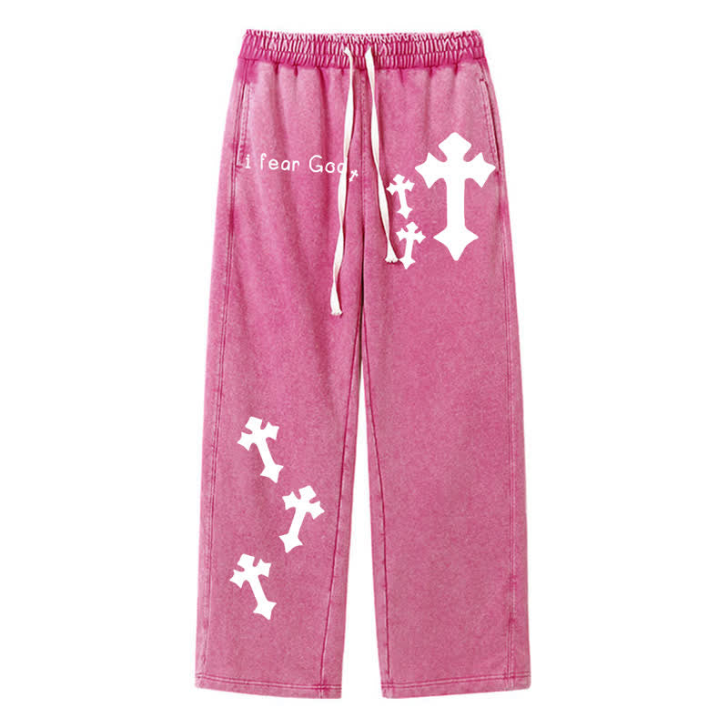 Christianartworkshop Pantaloni della tuta rosa slavati con stampa croce "I Fear God" - Rosa - 2XL - image 18
