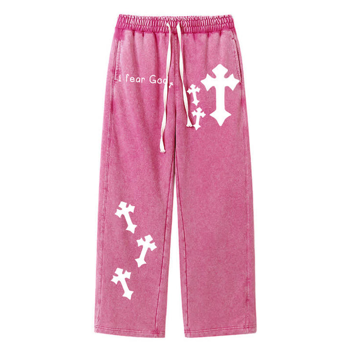 Christianartworkshop Pantaloni della tuta rosa slavati con stampa croce "I Fear God" - Rosa - 2XL - image 18