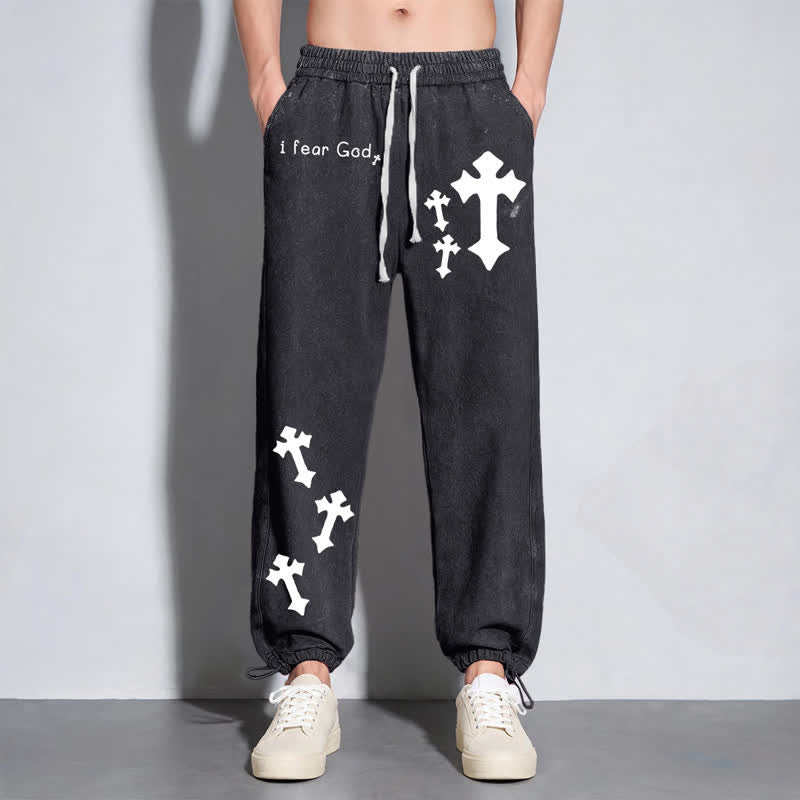 Christianartworkshop Pantaloni della tuta rosa slavati con stampa croce "I Fear God" - image 14